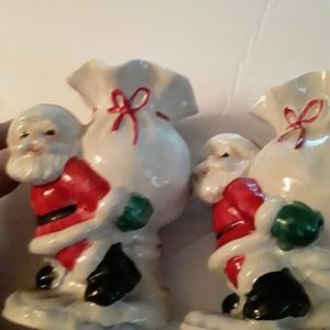 Vintage Santa Candle stick Holders Ceramic Set
